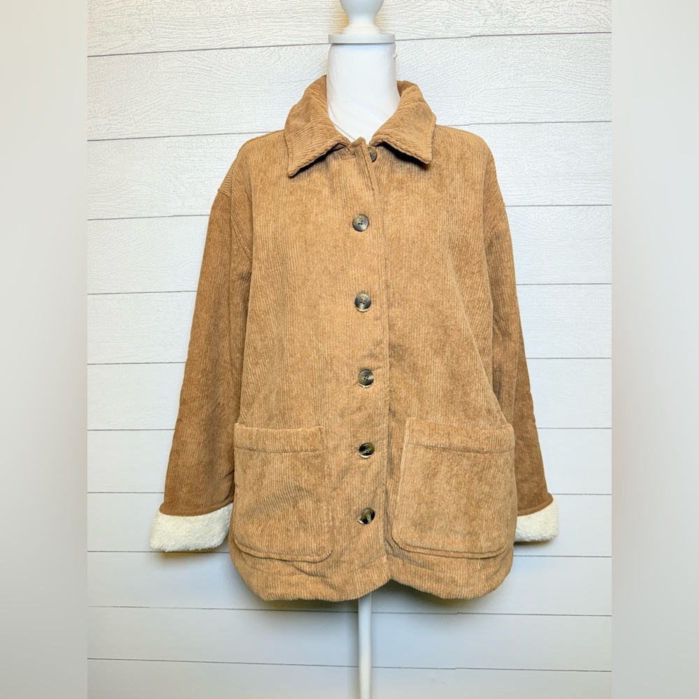 Boston Traders Brown Corduroy Sherpa Lined Buttoned Down Jacket Medium NWT